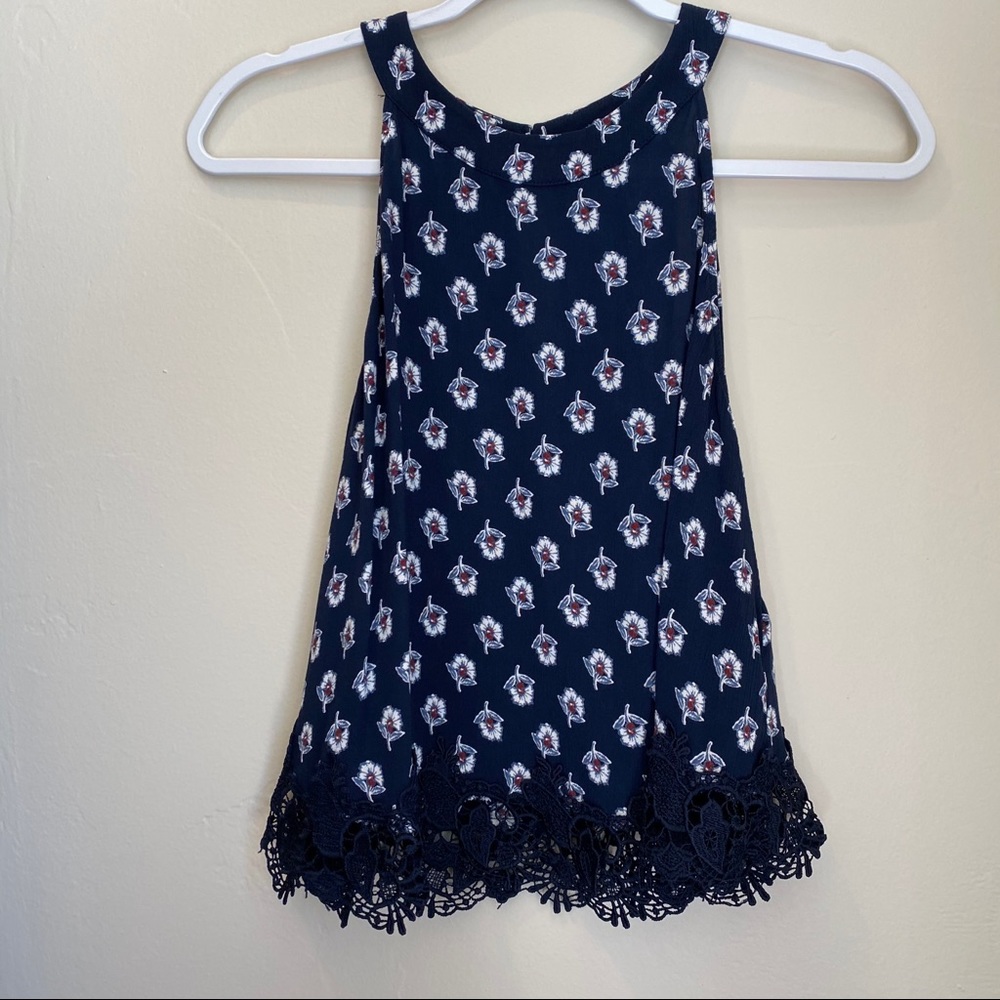 Abercrombie & Fitch Navy Floral and Lace Halter